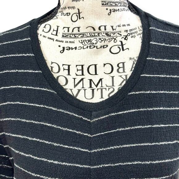 Madewell Size M Black Striped Modern Tie Front 100% Cotton Knit Tee Top - Picture 4 of 6